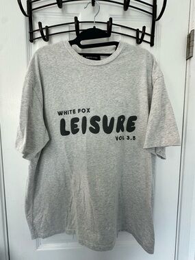 White Fox "Leisure" Graphic Tee - Light Gray with puffy lettering  M/L